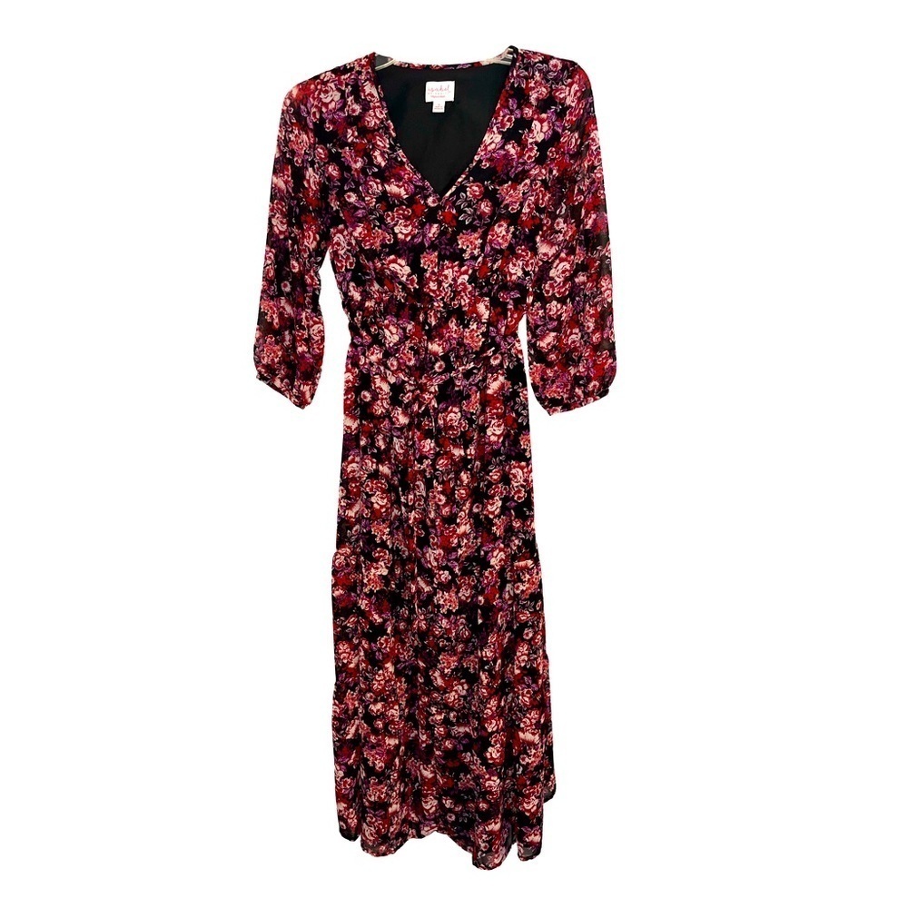 Isabel Maternity Floral Tiered V-Neck Maxi Maternity Dress